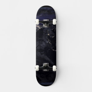 Full Earth Showing City Lights Of Asia At Night. Skateboard