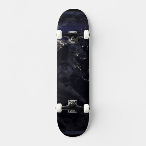 Full Earth Showing City Lights Of Asia At Night Skateboard