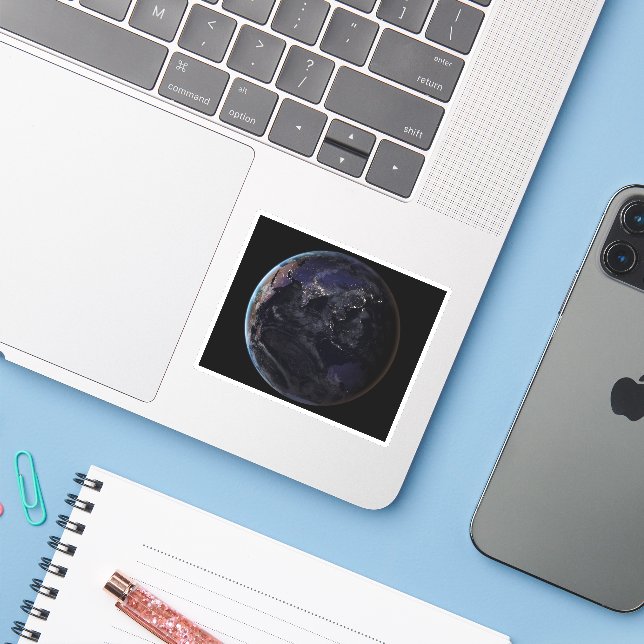 Full Earth Showing City Lights Of Asia At Night. Sticker (Laptop w/ iPhone)