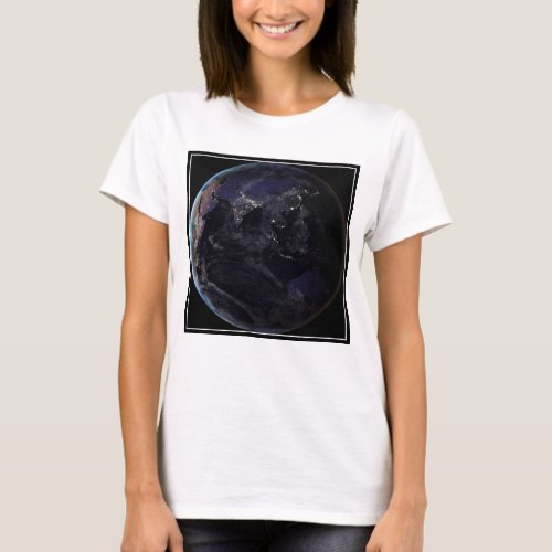 Full Earth Showing City Lights Of Asia At Night T_Shirt