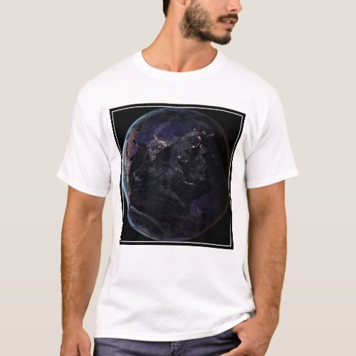 Full Earth Showing City Lights Of Asia At Night T_Shirt