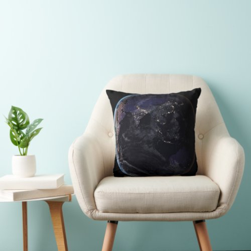 Full Earth Showing City Lights Of Asia At Night Throw Pillow