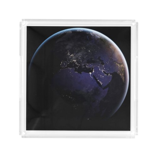 Full Earth Showing City Lights Of Europe At Night Acrylic Tray