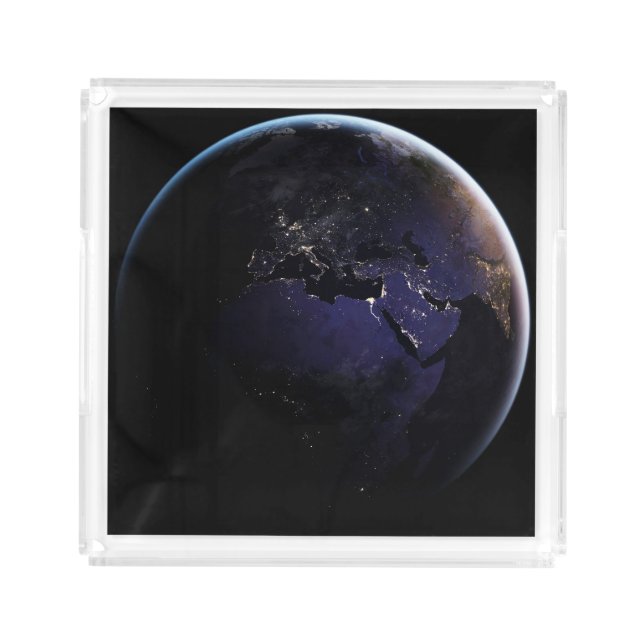 Full Earth Showing City Lights Of Europe At Night. Acrylic Tray (Front)