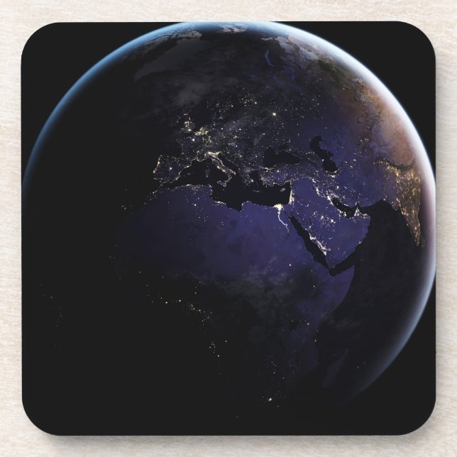 Full Earth Showing City Lights Of Europe At Night. Beverage Coaster (Front)