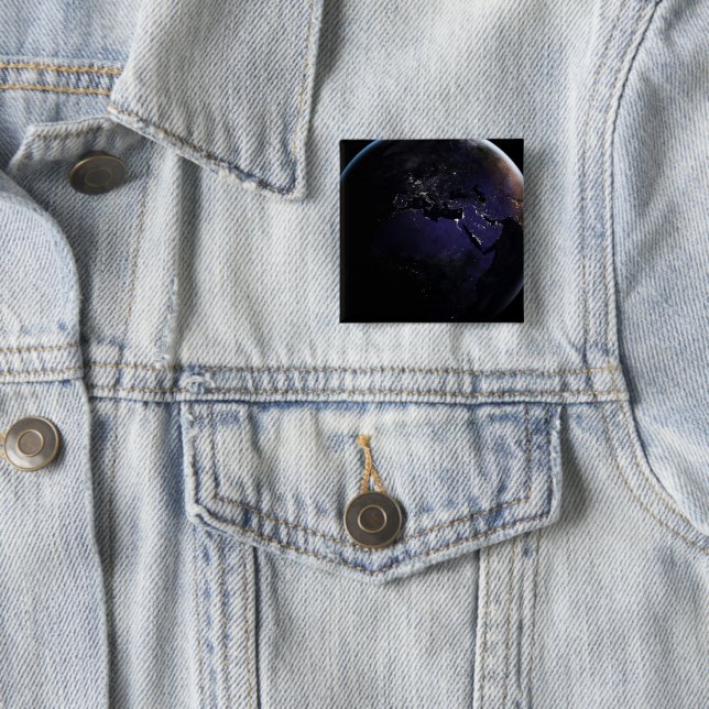 Full Earth Showing City Lights Of Europe At Night. Button (In Situ)