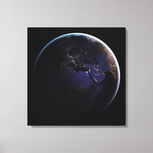 Full Earth Showing City Lights Of Europe At Night. Canvas Print (Front)