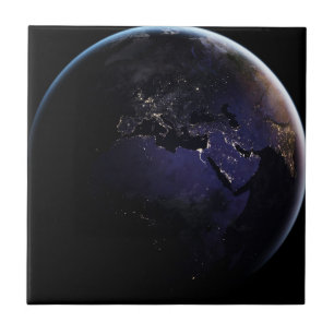 Full Earth Showing City Lights Of Europe At Night. Ceramic Tile