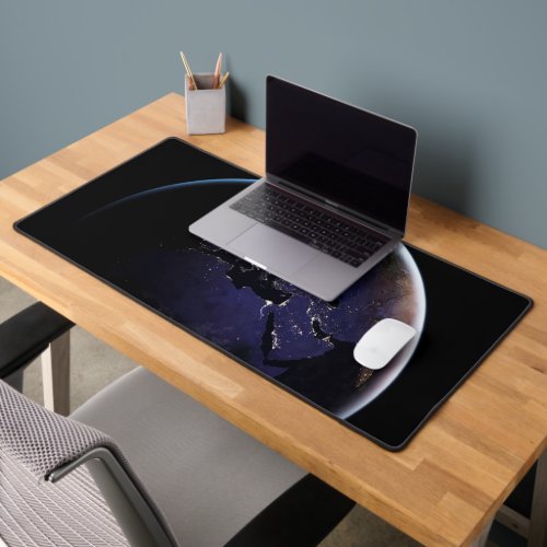 Full Earth Showing City Lights Of Europe At Night Desk Mat