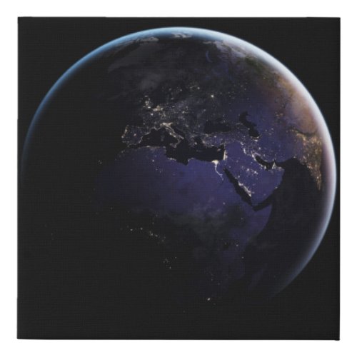 Full Earth Showing City Lights Of Europe At Night Faux Canvas Print