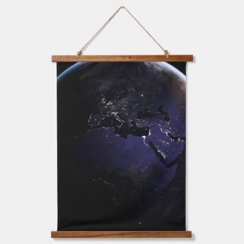 Full Earth Showing City Lights Of Europe At Night Hanging Tapestry