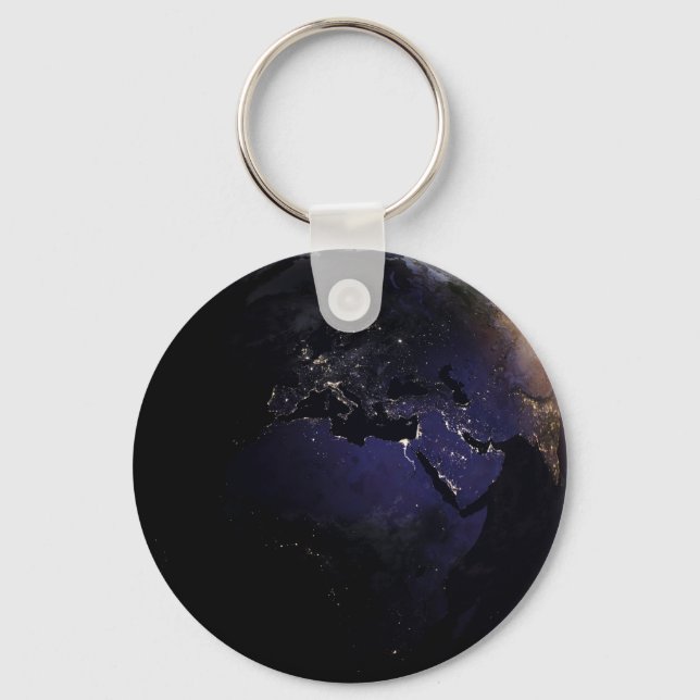 Full Earth Showing City Lights Of Europe At Night. Keychain (Front)