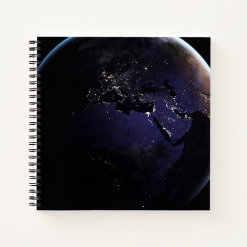 Full Earth Showing City Lights Of Europe At Night Notebook