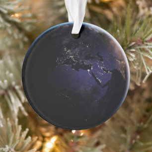 Full Earth Showing City Lights Of Europe At Night. Ornament