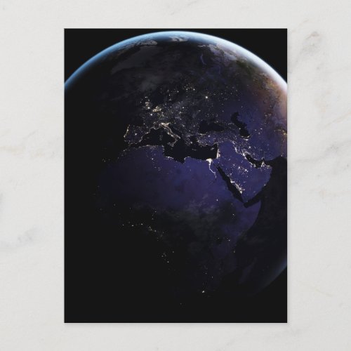 Full Earth Showing City Lights Of Europe At Night Postcard