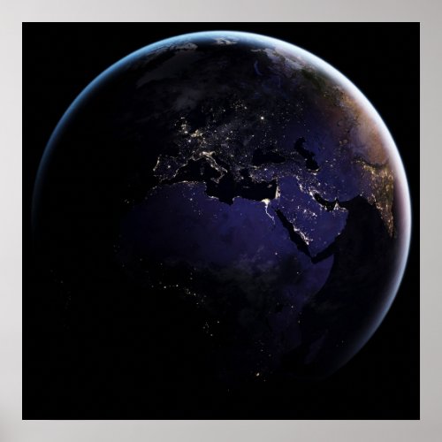 Full Earth Showing City Lights Of Europe At Night Poster