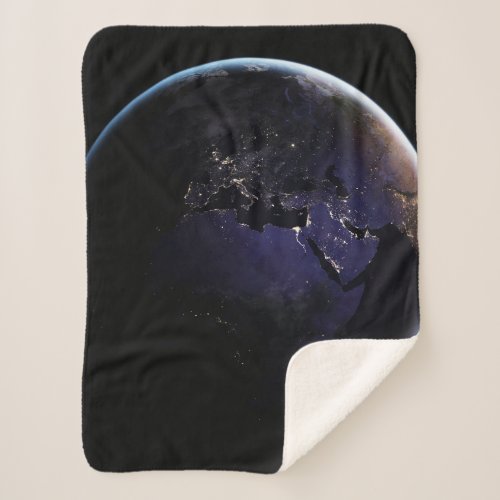Full Earth Showing City Lights Of Europe At Night Sherpa Blanket