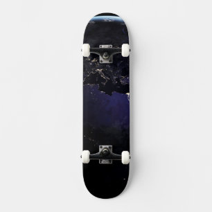 Full Earth Showing City Lights Of Europe At Night. Skateboard