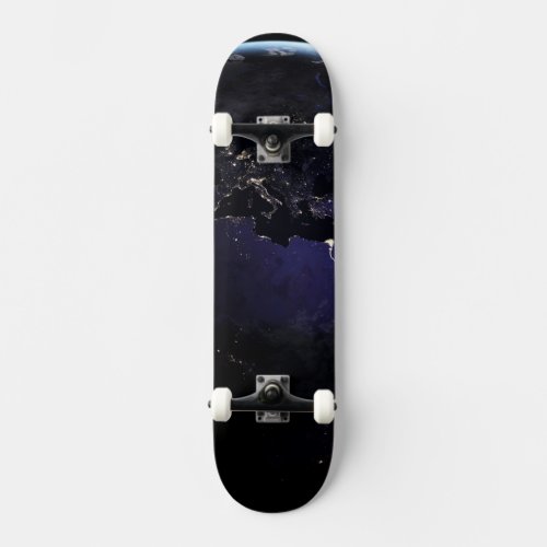 Full Earth Showing City Lights Of Europe At Night Skateboard