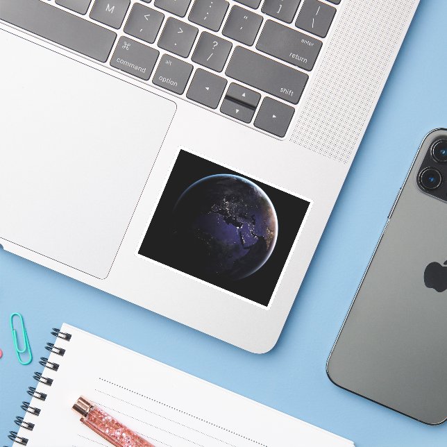 Full Earth Showing City Lights Of Europe At Night. Sticker (Laptop w/ iPhone)