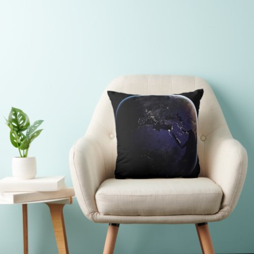 Full Earth Showing City Lights Of Europe At Night Throw Pillow