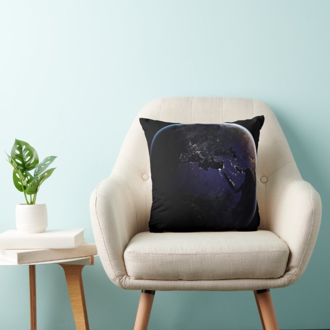 Full Earth Showing City Lights Of Europe At Night. Throw Pillow (Chair)