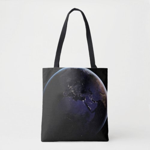 Full Earth Showing City Lights Of Europe At Night Tote Bag