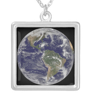 Full Earth showing Hurricane Paloma Silver Plated Necklace