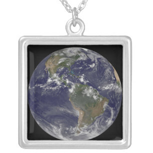 Full Earth showing North America and South Amer 2 Silver Plated Necklace