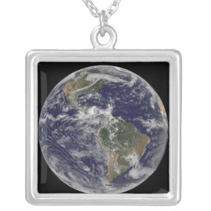 Full Earth showing North America and South Amer 3 Silver Plated Necklace