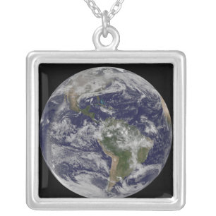 Full Earth showing North America and South Amer 4 Silver Plated Necklace