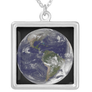 Full Earth showing North America and South Amer 5 Silver Plated Necklace