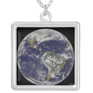 Full Earth showing North America and South Amer 6 Silver Plated Necklace