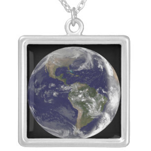 Full Earth showing North America and South Amer 7 Silver Plated Necklace