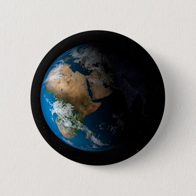 Full Earth Showing Simulated Clouds Over Africa. Button (Front)