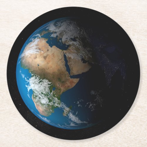 Full Earth Showing Simulated Clouds Over Africa Round Paper Coaster