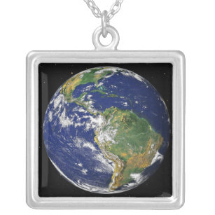 Full Earth showing South America 2 Silver Plated Necklace