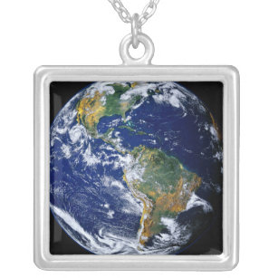 Full Earth Showing The Americas Silver Plated Necklace