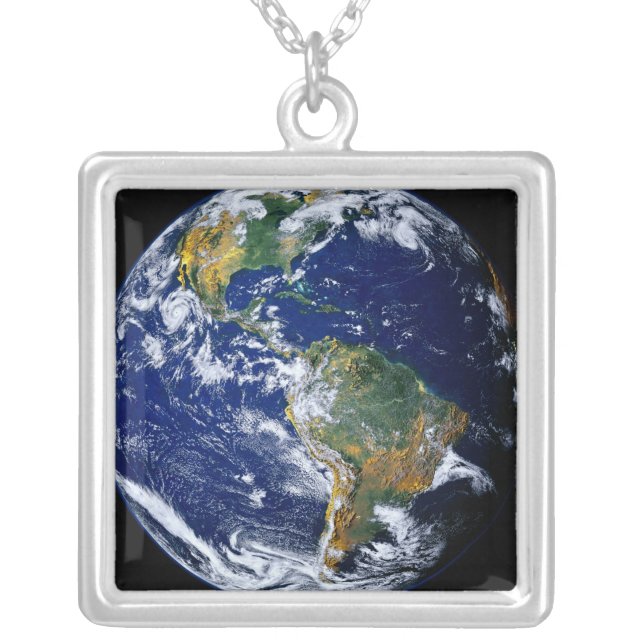 Full Earth Showing The Americas Silver Plated Necklace (Front)