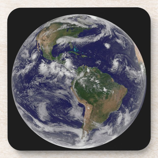 Full Earth Showing Various Tropical Storm Systems. Beverage Coaster (Front)