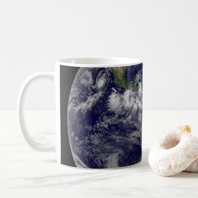 Full Earth Showing Various Tropical Storm Systems. Coffee Mug (With Donut)