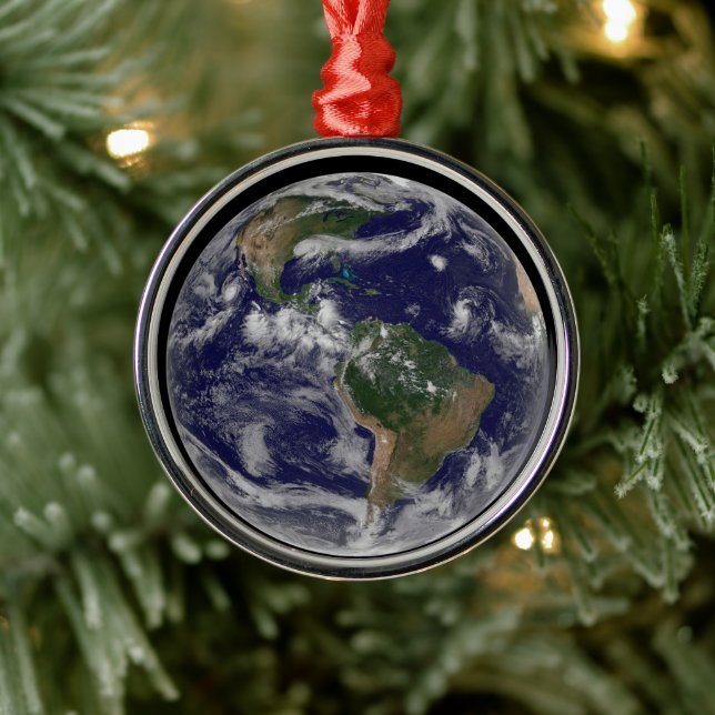 Full Earth Showing Various Tropical Storm Systems. Metal Ornament (Tree)