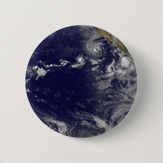 Full Earth Showing Various Tropical Storms. Button (Front)
