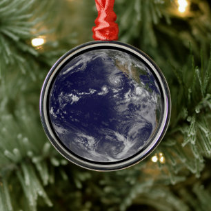 Full Earth Showing Various Tropical Storms. Metal Ornament