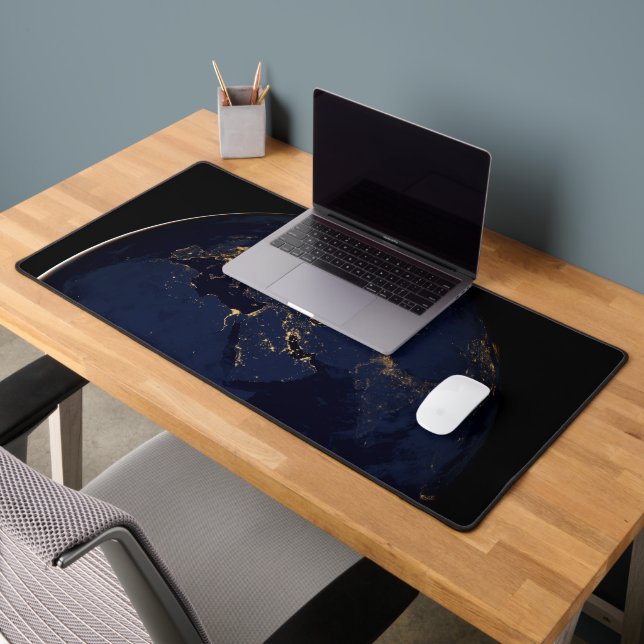 Full Earth With City Lights Desk Mat (Office 2)