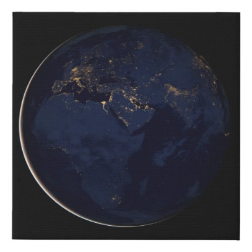 Full Earth With City Lights Faux Canvas Print