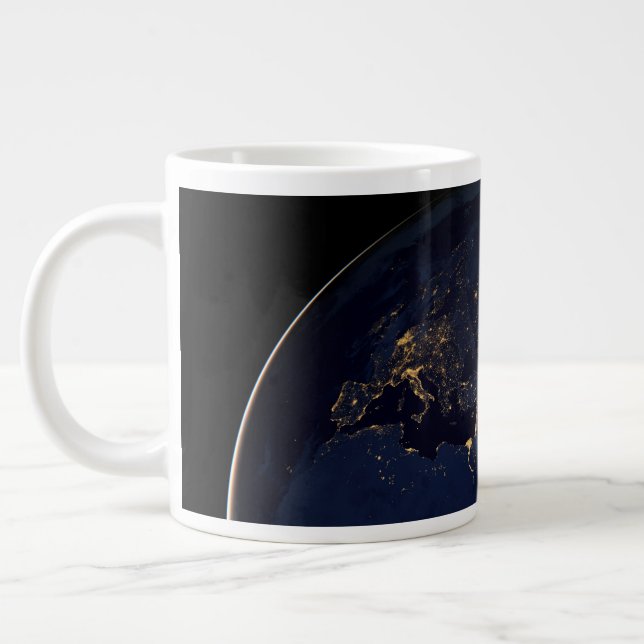 Full Earth With City Lights Giant Coffee Mug (Left)