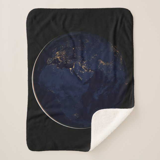 Full Earth With City Lights Sherpa Blanket (Front)