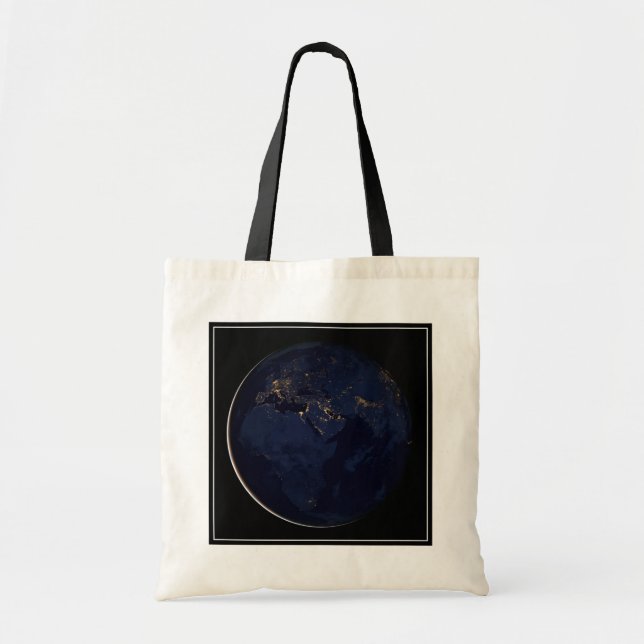 Full Earth With City Lights Tote Bag (Front)