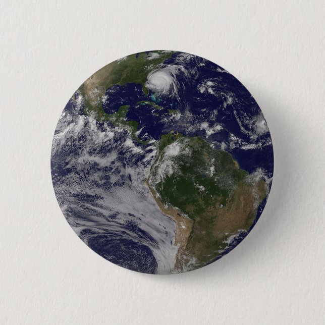 Full Earth With Hurricane Irene On East Coast. Button (Front)